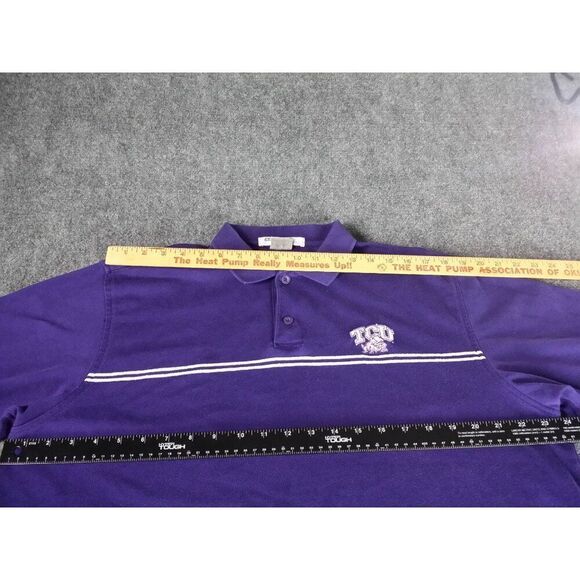 TCU Horned Frogs Polo Men Sz L Antigua Purple‎ Embroidered Casual Sportswear - Picture 5 of 7